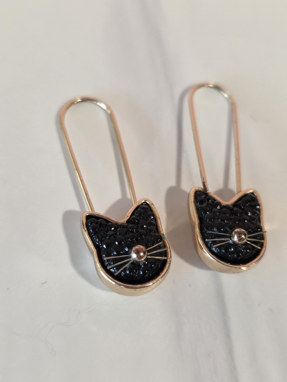 Black Cat Drop Earrings in Rose Gold Tone